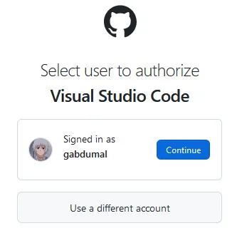 Janela do navegador, aberta na página de autorização de log-in no GitHub a partir do Visual Studio Code.