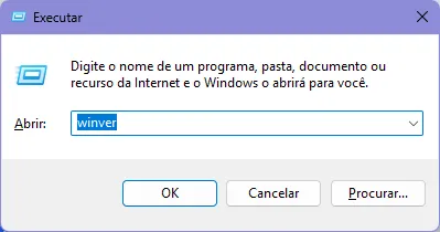 Janela do programa "Executar", em que se escreve "winver".