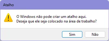 Janela de confirmação da criação do atalho na área de trabalho.