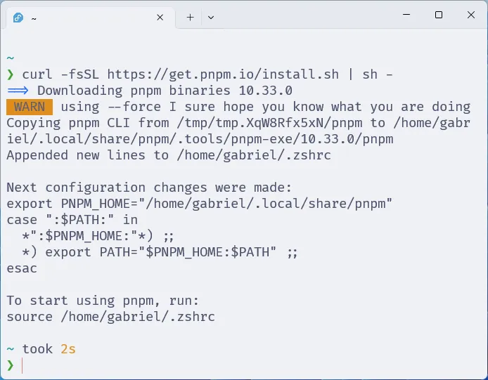 Instalação do PNPM.