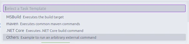Menu de configuração de tarefas do Visual Studio Code, em que se seleciona a opção "Others".