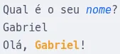 Execução do programa utilizado o pacote rich no terminal, em que o nome digitado aparece colorido.