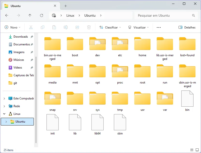 Explorador de Arquivos do Windows aberto na pasta "Linux\Ubuntu".