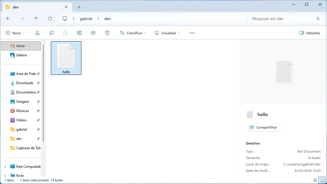 Explorador de Arquivos do Windows aberto na pasta "dev" do Fedora.