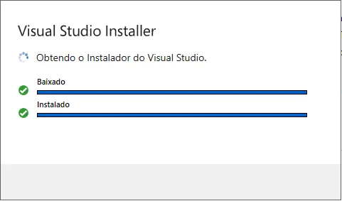 Janela do instalador do gerenciador do Visual Studio.