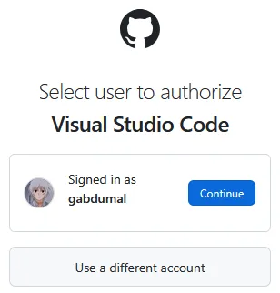 Página do GitHub, em que se seleciona a conta em que conectar.